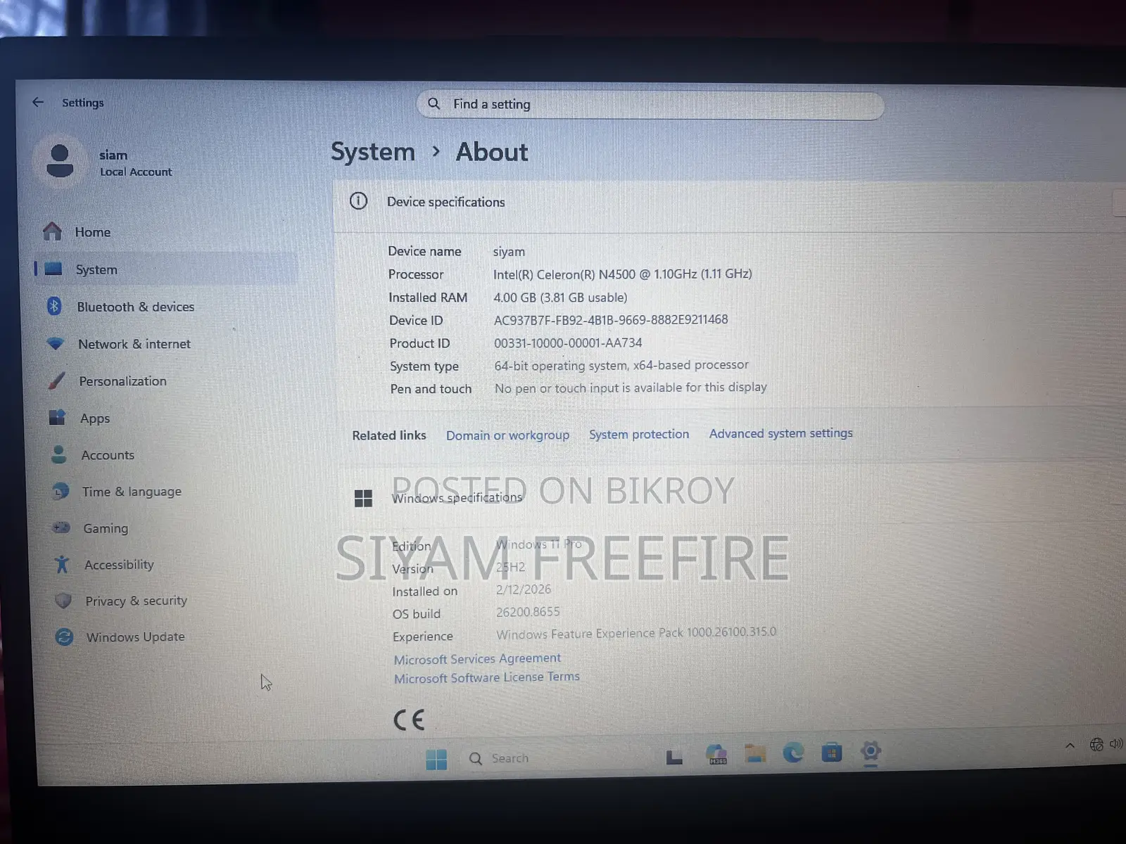 Laptop Lenovo IdeaPad 1 4GB Intel Celeron SSD 512GB