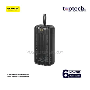 30000 mAh Power AWEI PA-104 22.5W Built-in Cable 30000mAh Power Bank