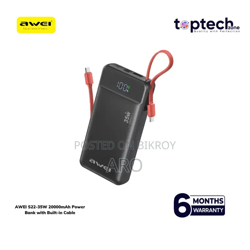 AWEI S22-35w 20000mAh Power Bank With Built-in Cable