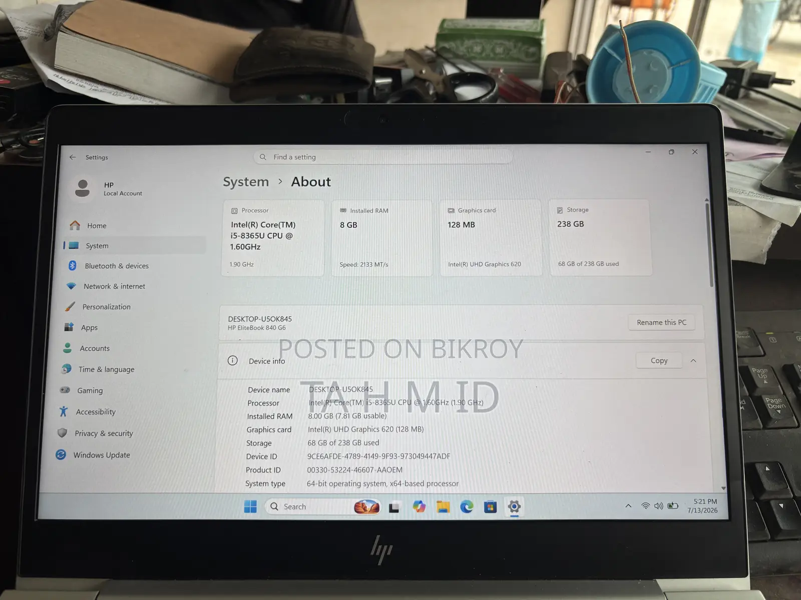 Laptop HP EliteBook 840 G6 8GB Intel Core I5 SSD 256GB