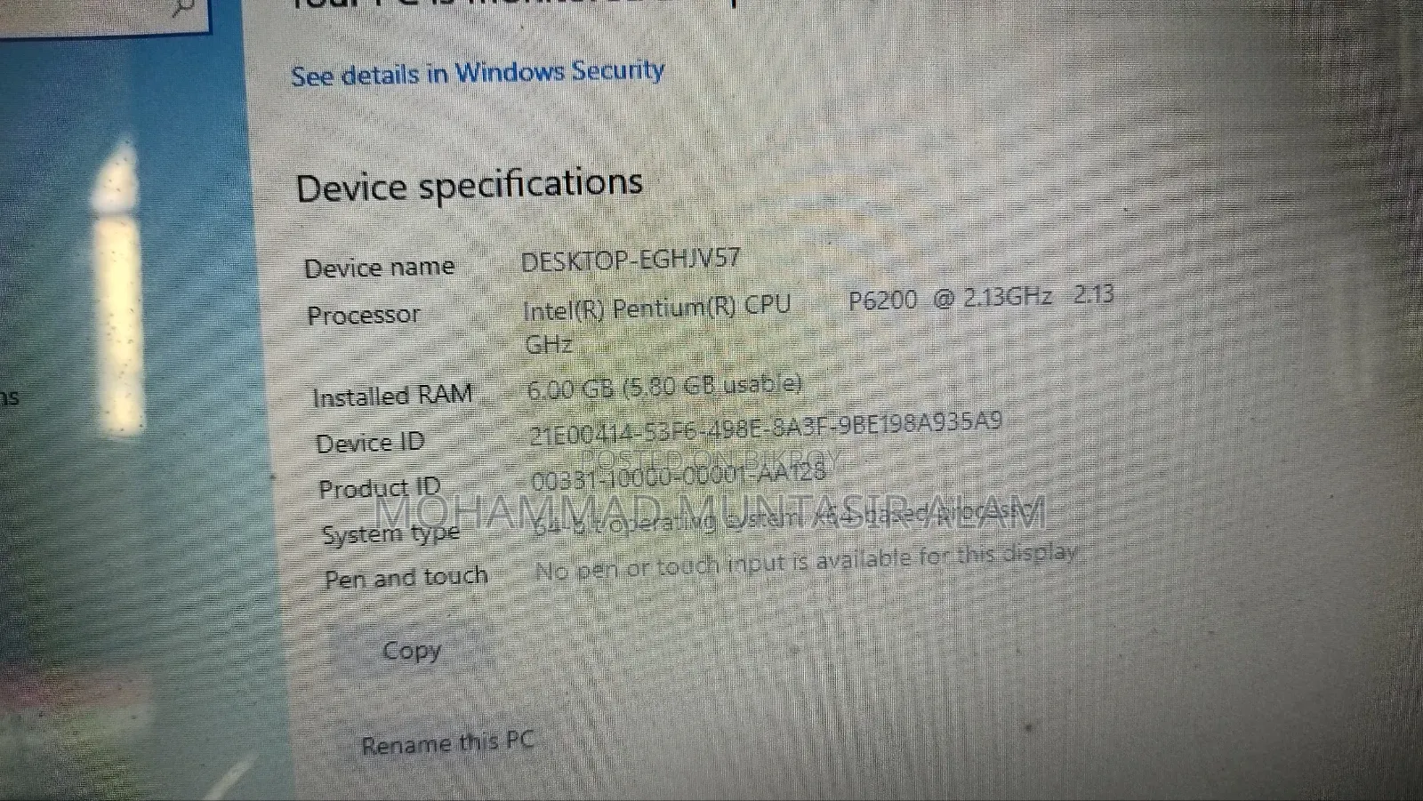 Laptop Toshiba 6GB Intel Pentium HDD 640GB