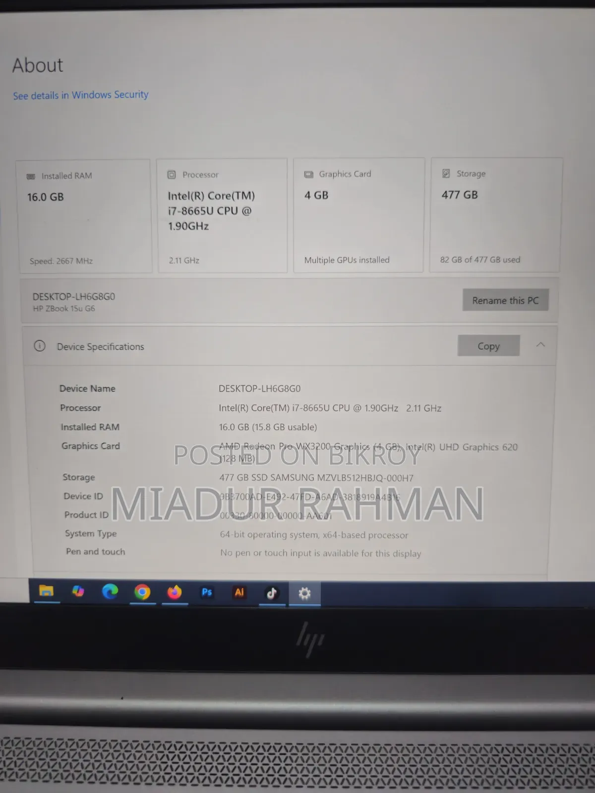 Laptop HP ZBook 15 G6 16GB Intel Core I7 SSD 512GB