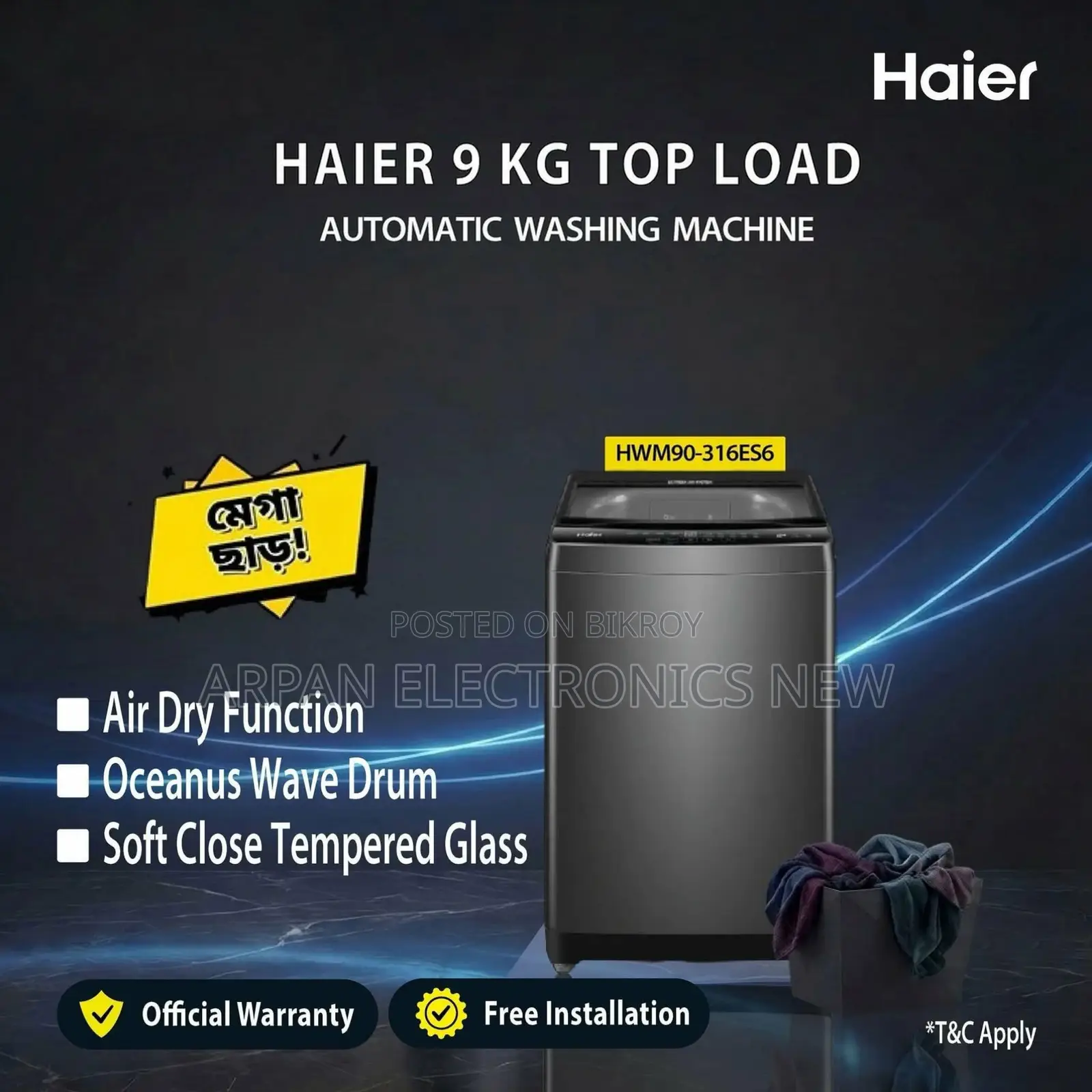 100% Authentic Haier 9 KG Top Loading Washing Machine