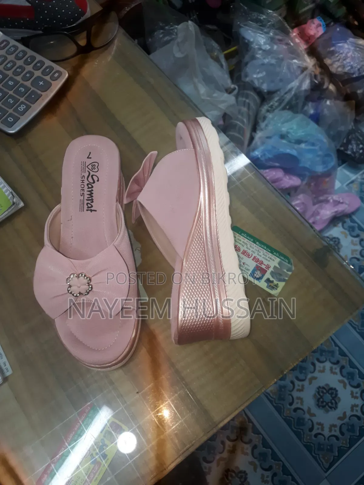 New Samrat brand ladies wedge sandals - Pink - Flower design.