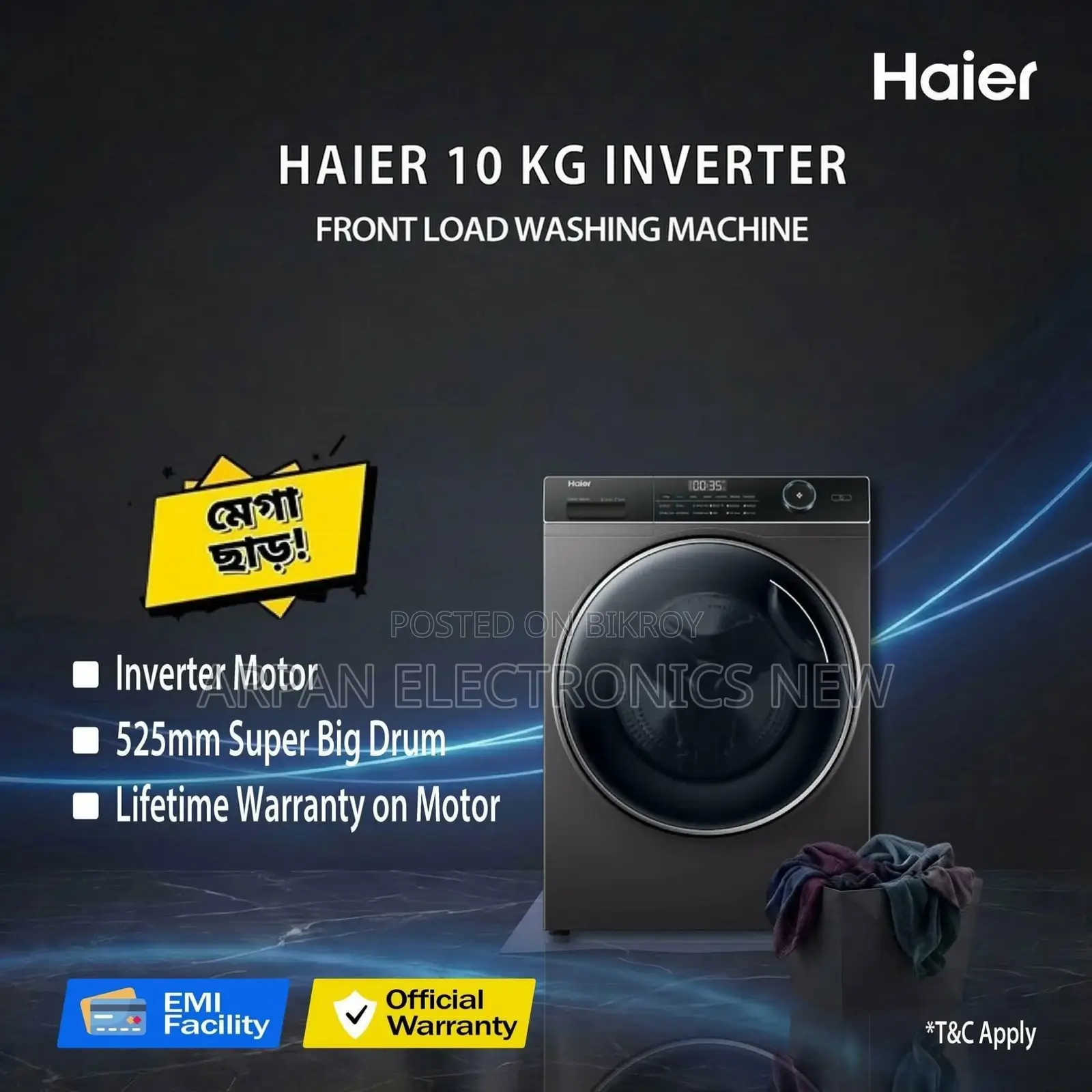 100% Authentic Haier Inverter 10 KG Front Load Washing Machine