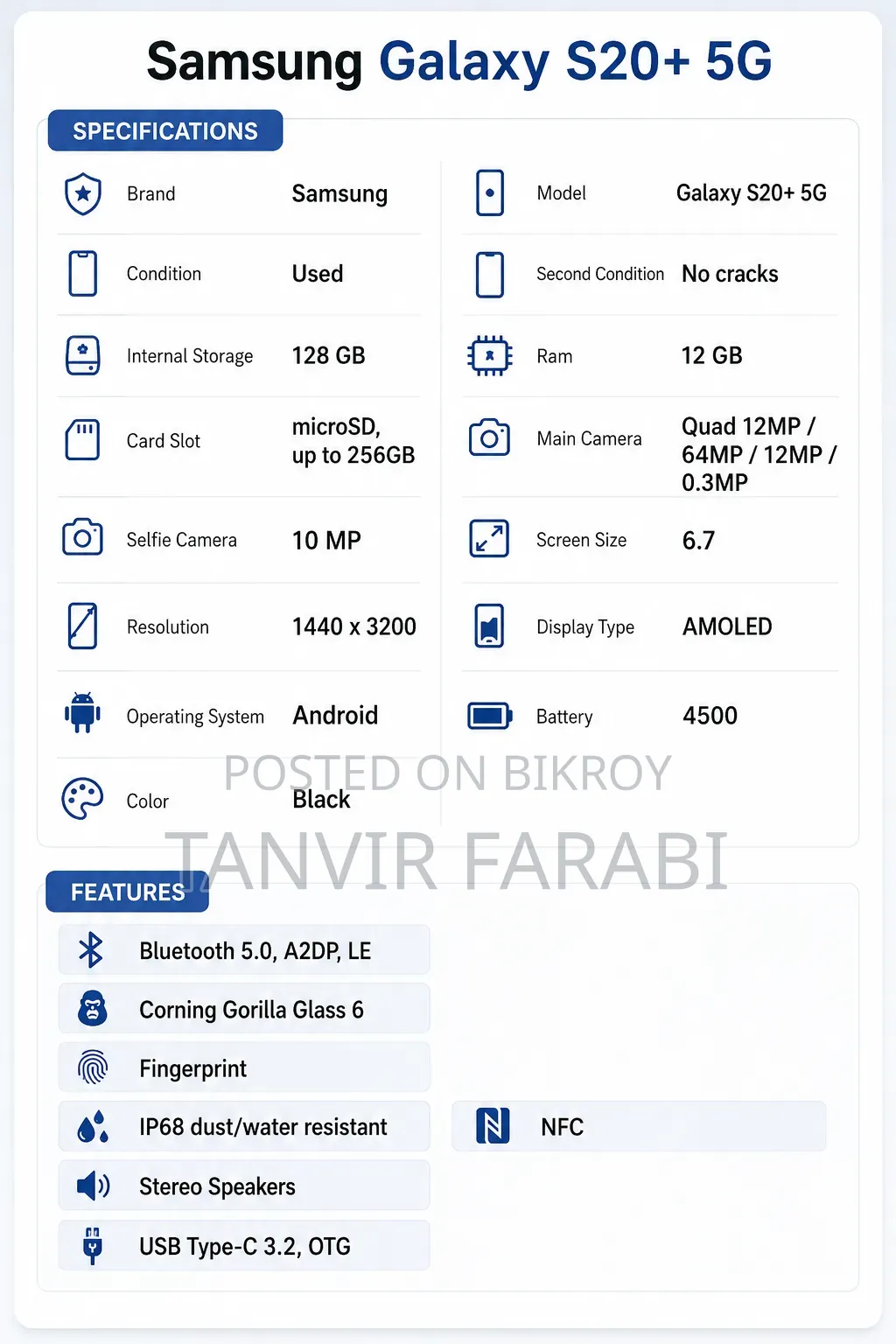 Samsung Galaxy S20+ 5G 128 GB Black