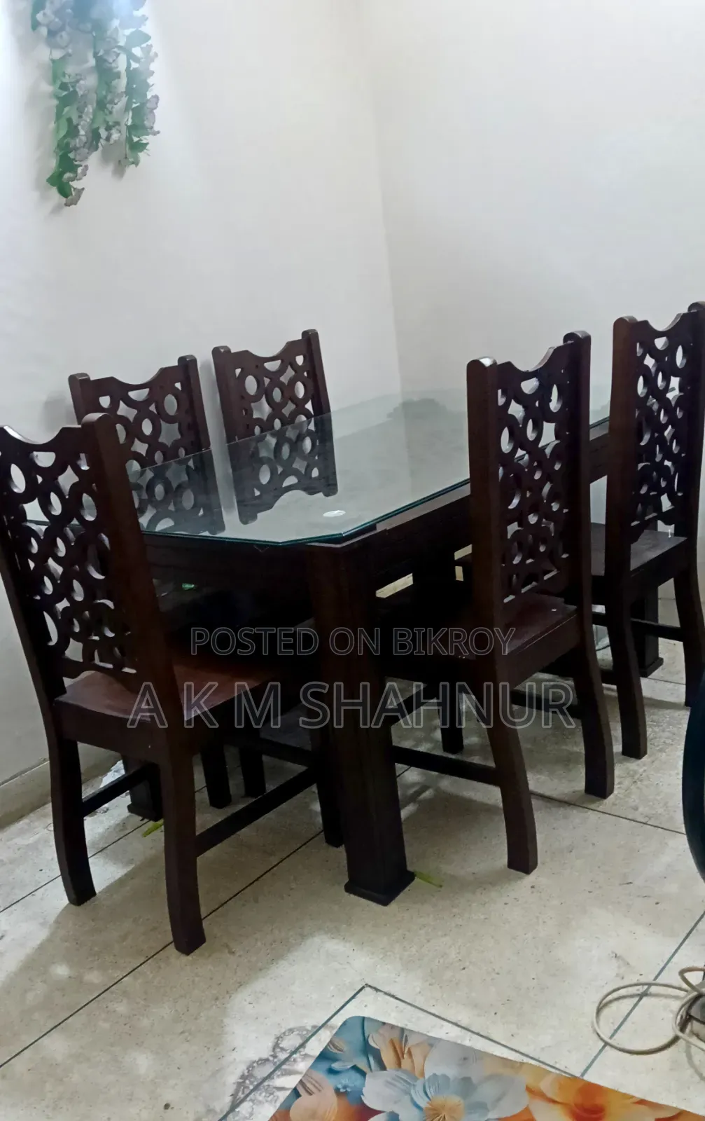 Glass Top Wooden Dining Table