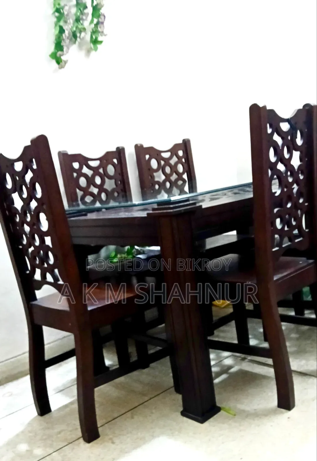 Glass Top Wooden Dining Table
