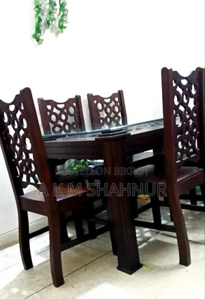 Glass Top Wooden Dining Table