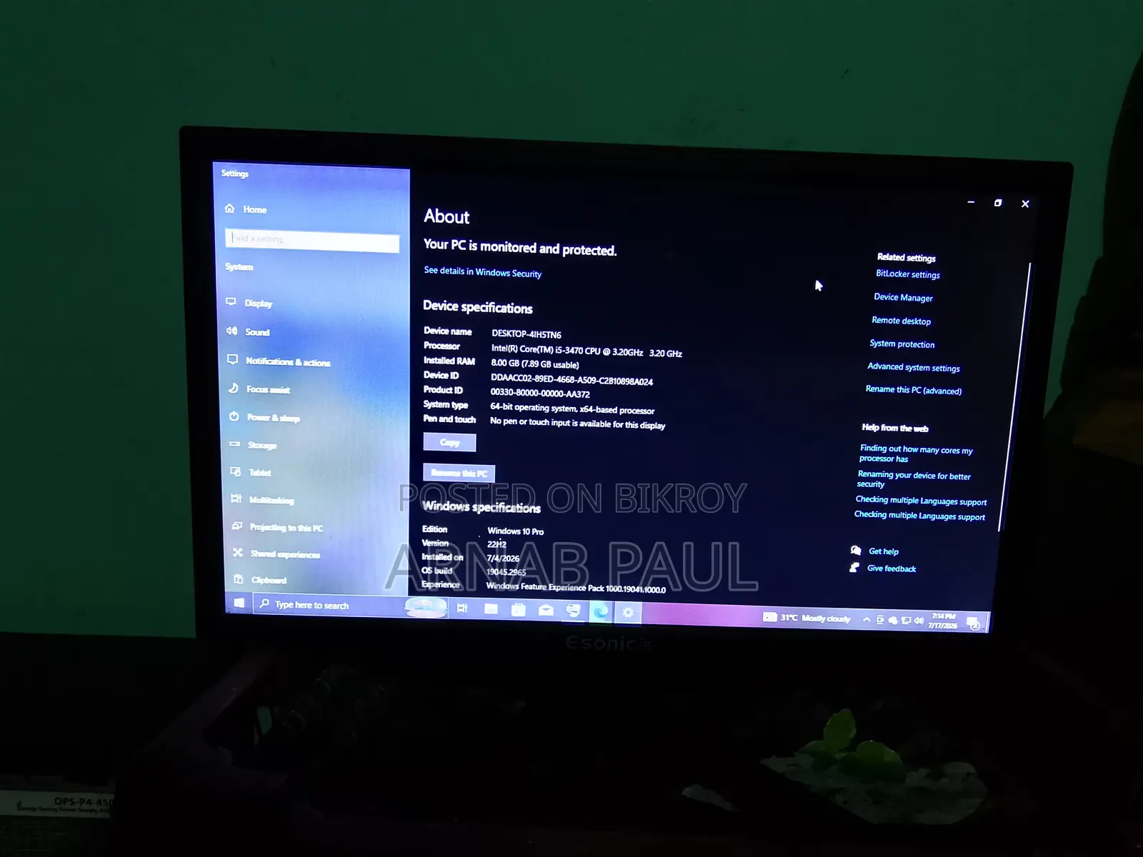 Desktop Computer HP Envy 8GB Intel Core i5 SSD 128GB