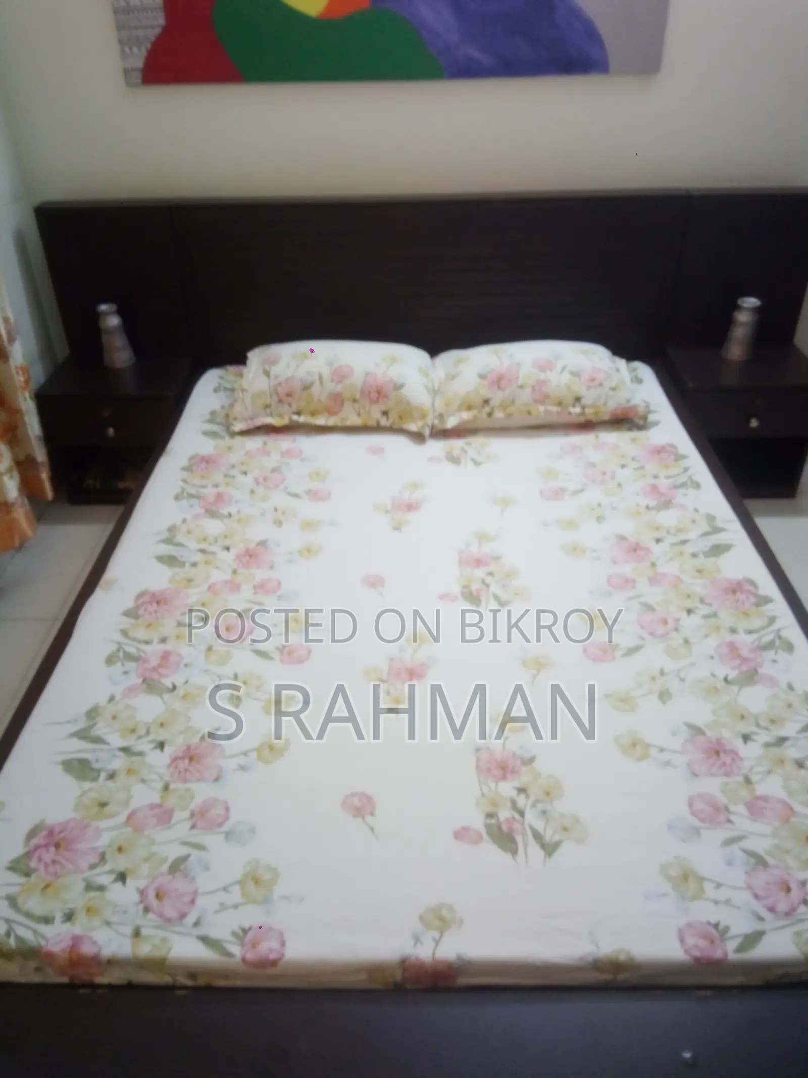 ৫ ফুট বাই ৭ ফুট খাট ২টি সাইড-টেবিল এবং ম্যাট্রেস সহ
