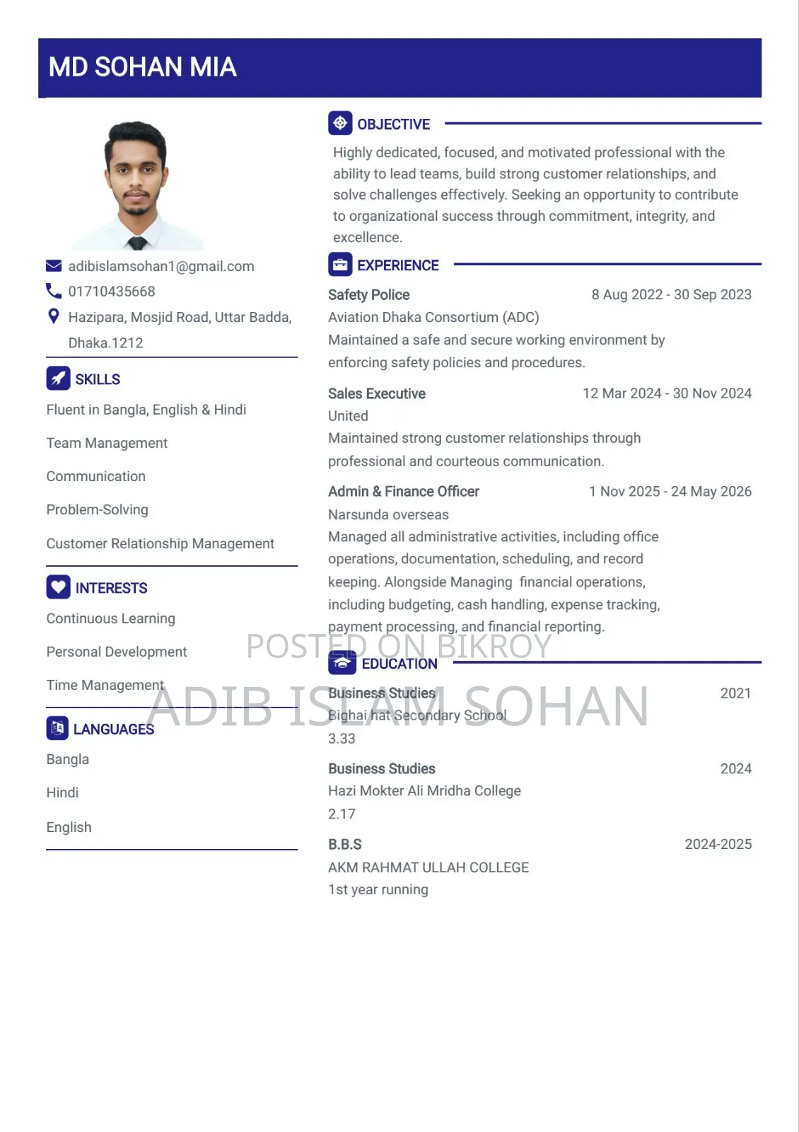 Experienced in Administration, Finance, and Customer Service