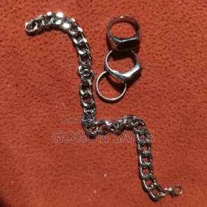 3 Rings, 1 Bracelet. The bracelet is made of silver.