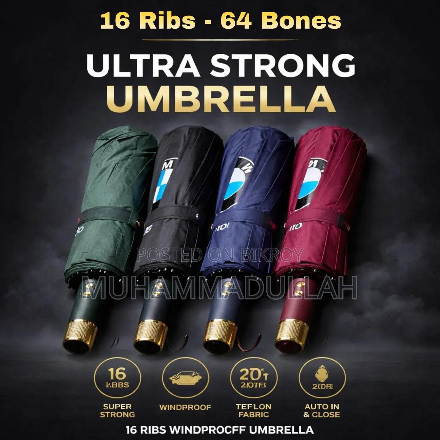 BMW 16 Ribs 96 Bones Windproof Auto Umbrella