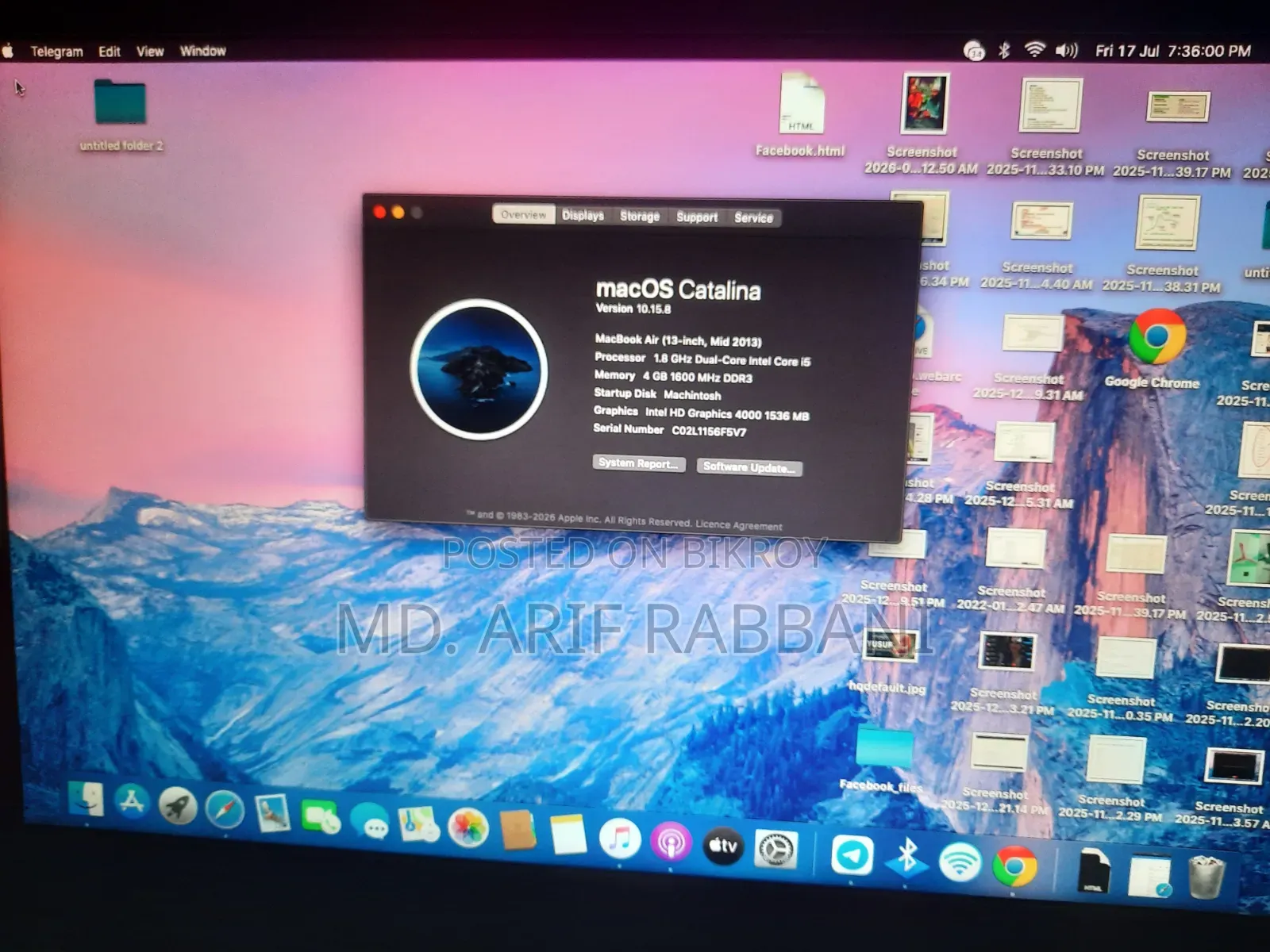 Laptop Apple MacBook Air 4GB Intel Core I5 HDD+SSD 128GB