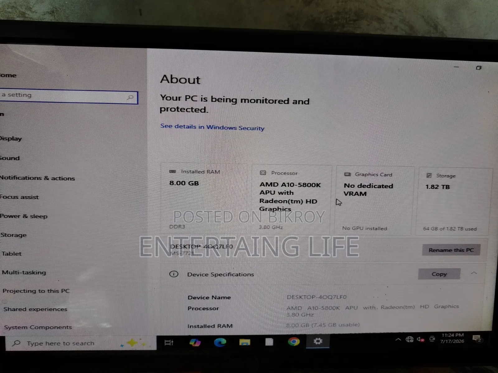 Desktop Computer Samsung 8GB AMD A10 HDD 2TB