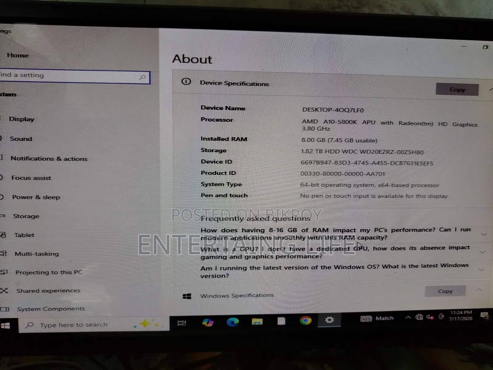 Desktop Computer Samsung 8GB AMD A10 HDD 2TB