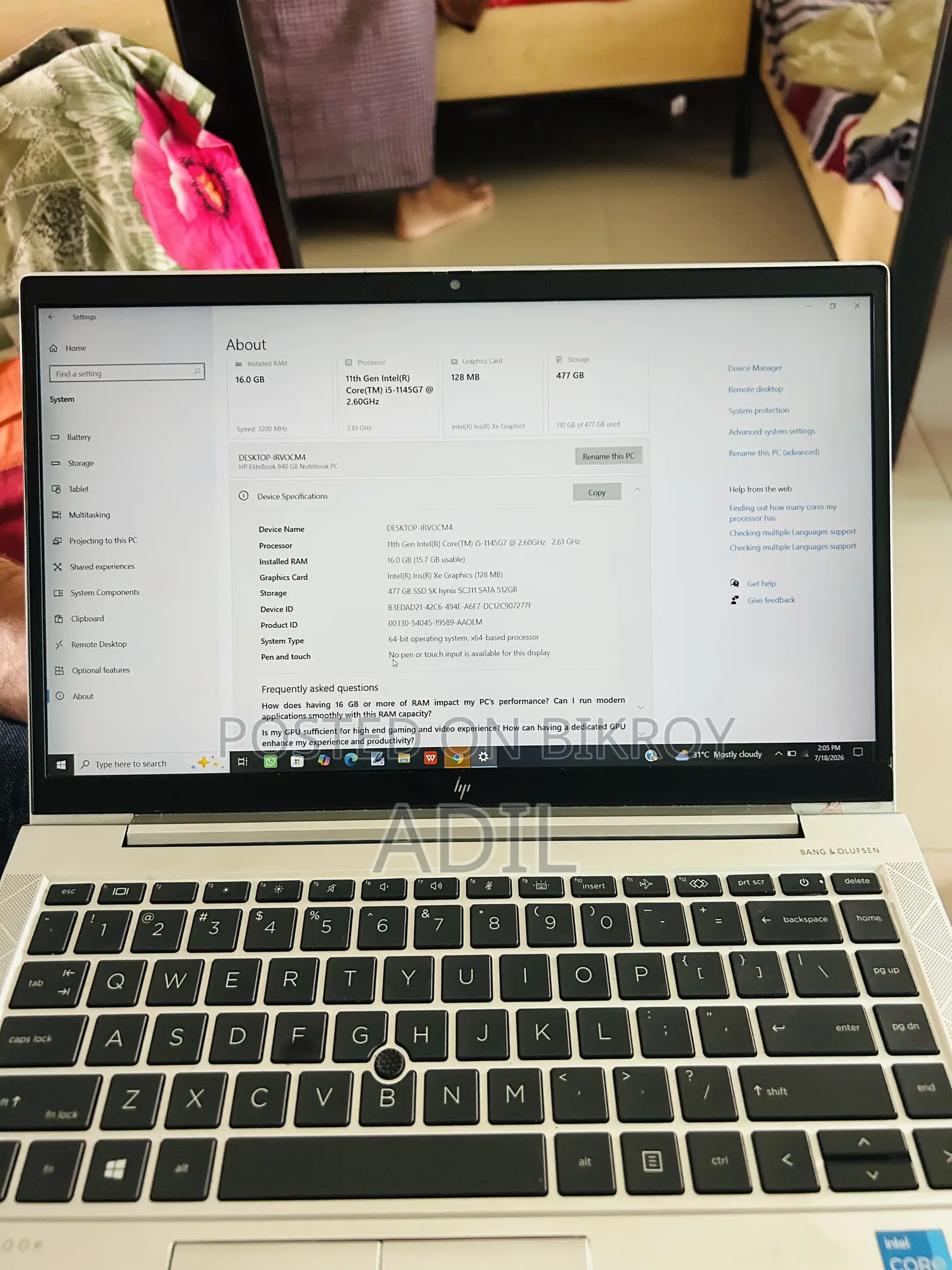 Laptop HP EliteBook 840 G8 16GB Intel Core i5 SSD 512GB