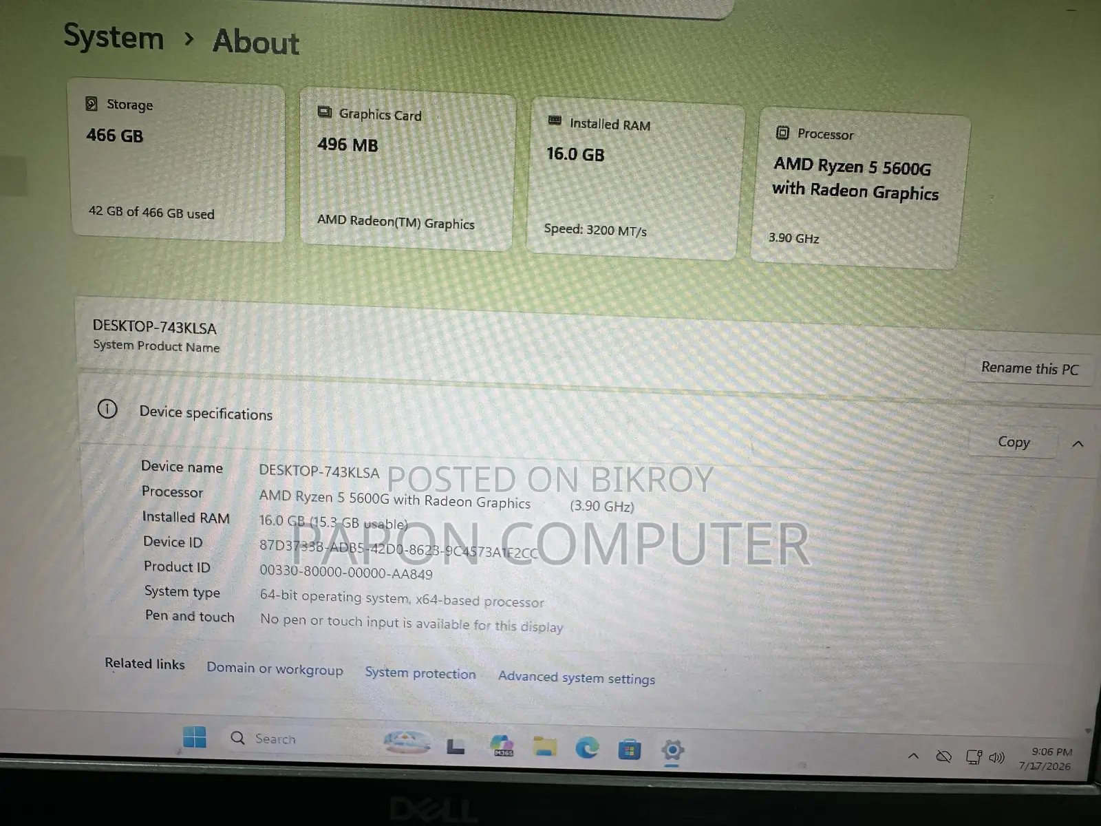 Desktop Computer 16GB AMD Ryzen 5 SSD 512GB