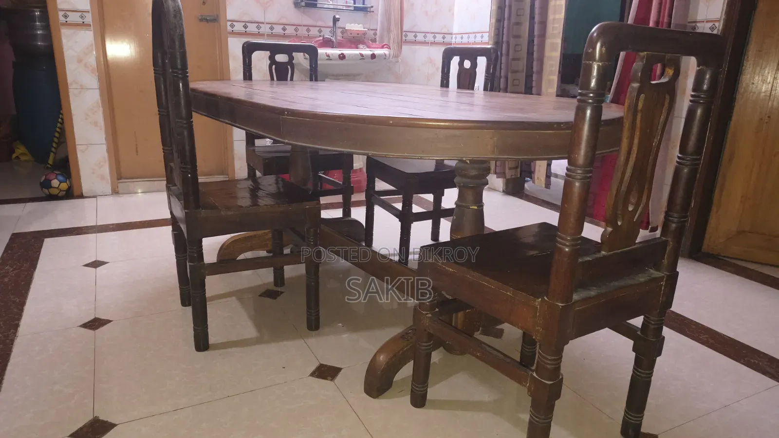 6 Feet Segun Wood Table With 4 Shilkoroi Wood Chairs