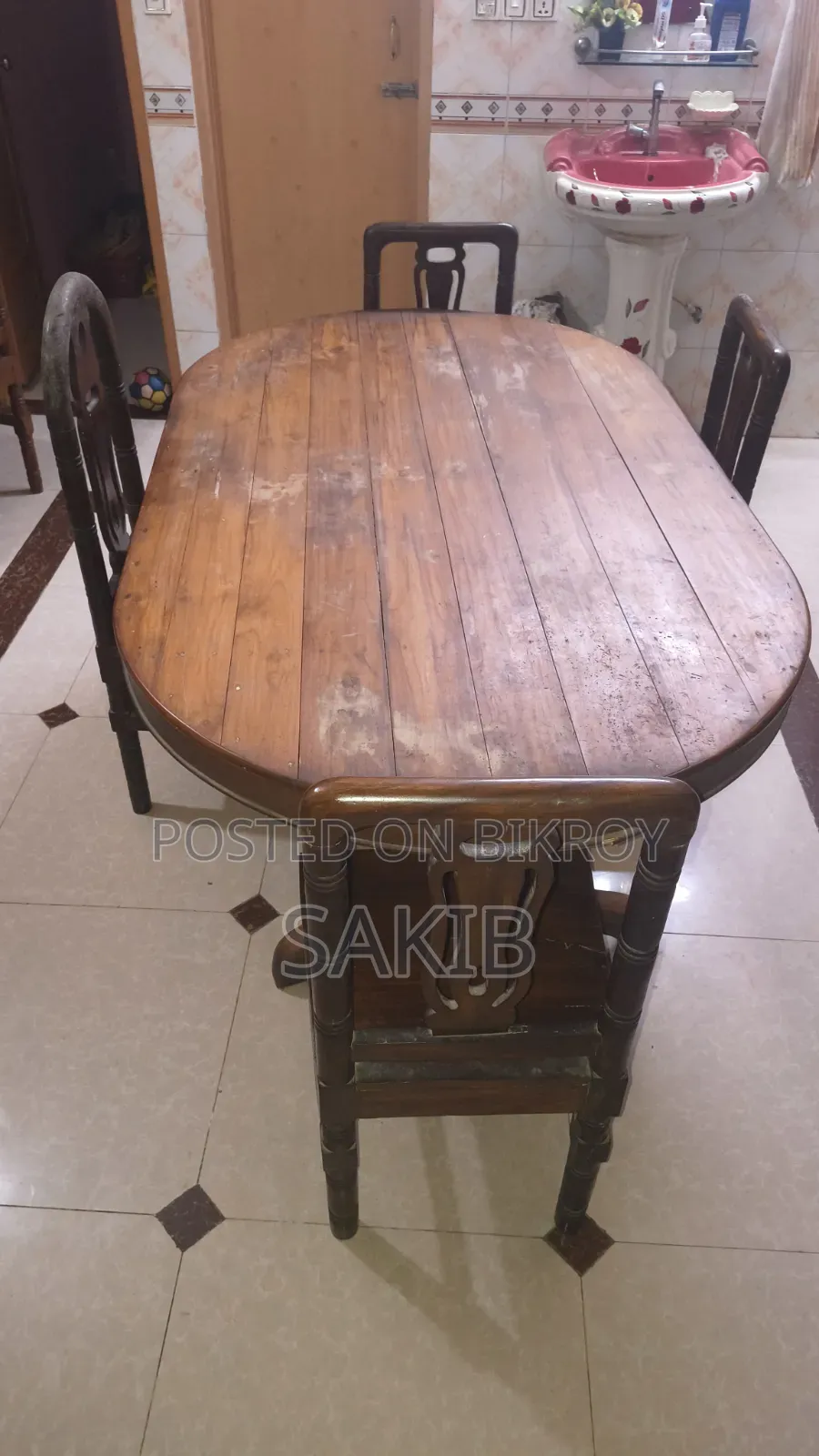 6 Feet Segun Wood Table With 4 Shilkoroi Wood Chairs