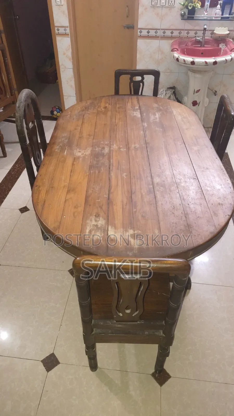 6 Feet Segun Wood Table With 4 Shilkoroi Wood Chairs