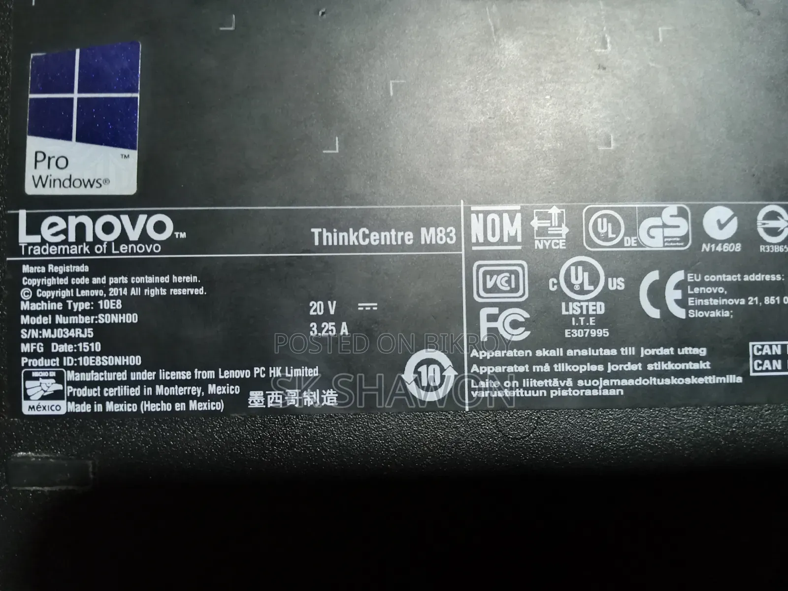 Desktop Computer Lenovo 4GB Intel Core I3 SSD 128GB