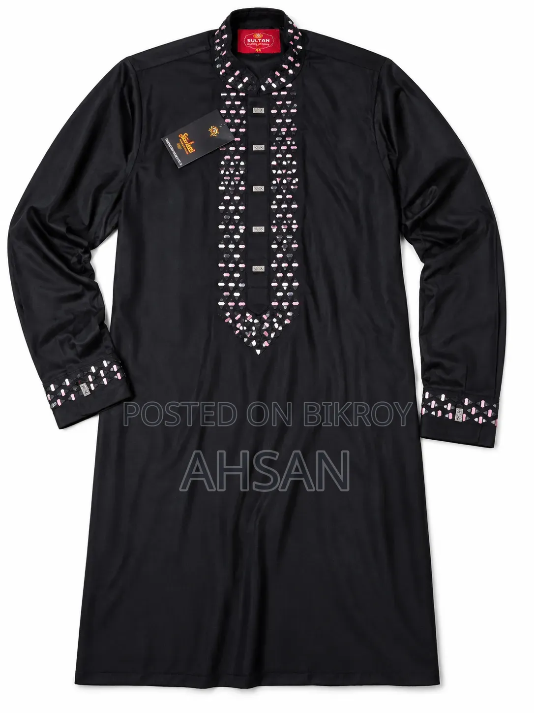 Premium Black Panjabi | Full Sleeve | Size 44 (XL)