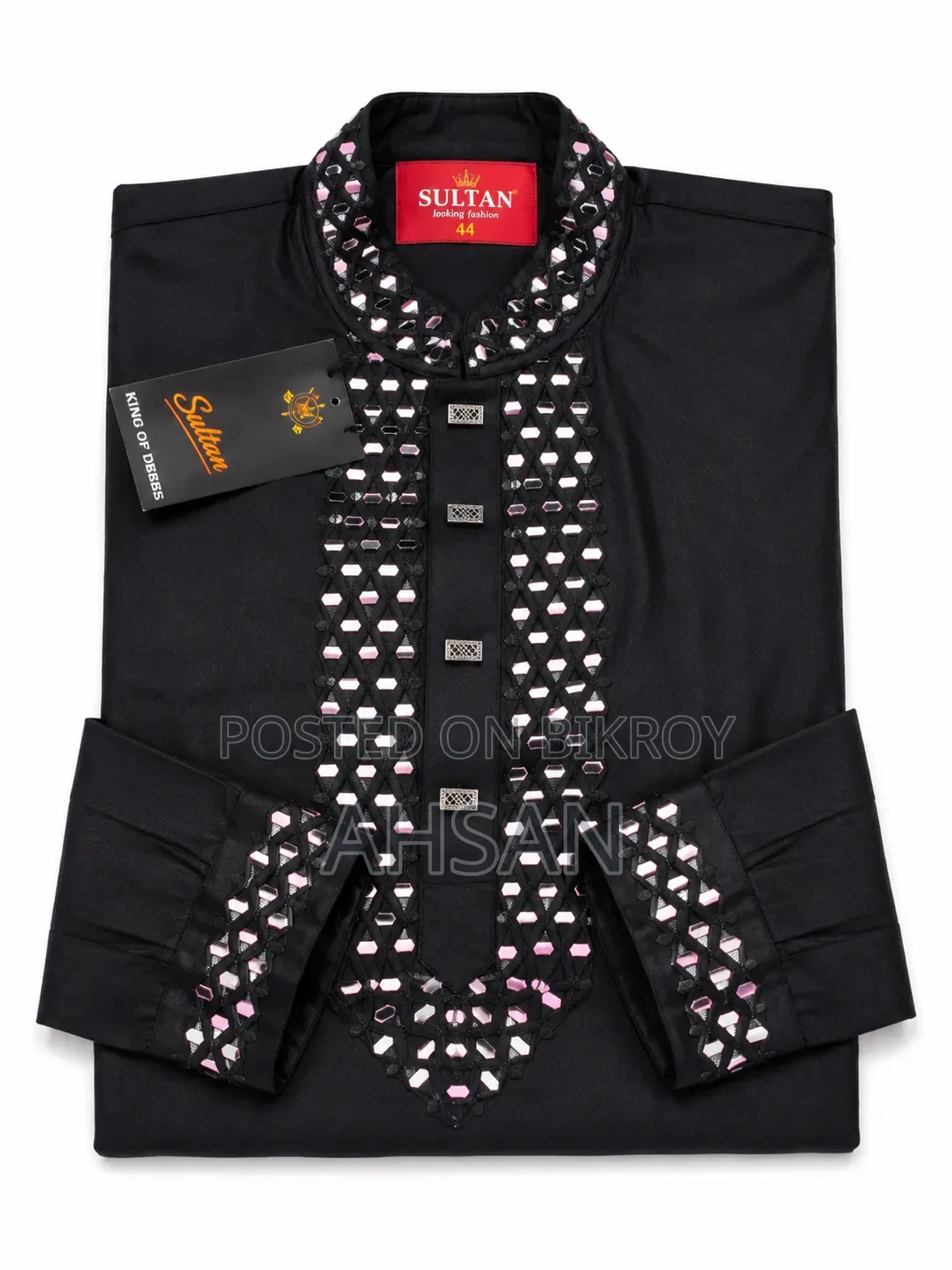 Premium Black Panjabi | Full Sleeve | Size 44 (XL)