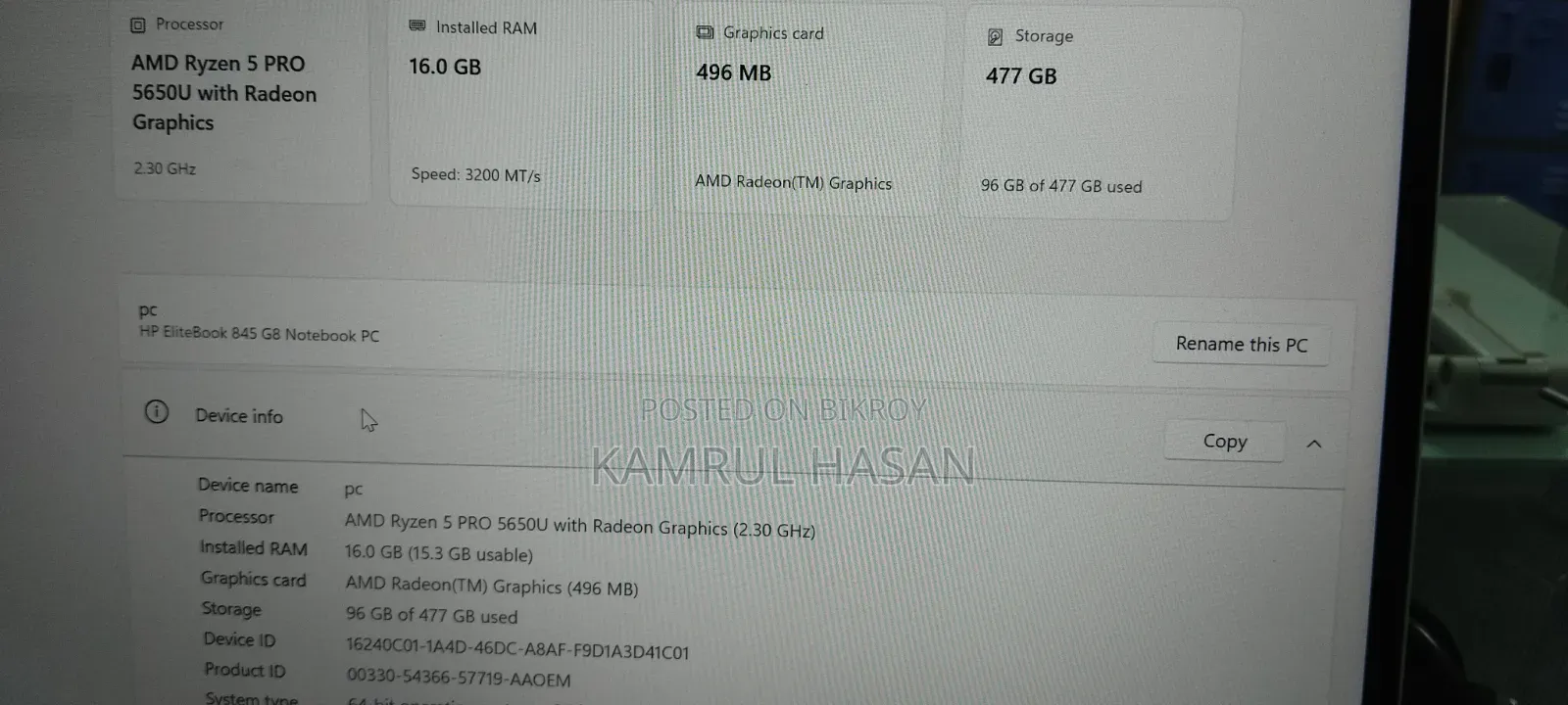 Laptop HP Elitebook 845 G8 16GB AMD Ryzen 5 SSD 512GB
