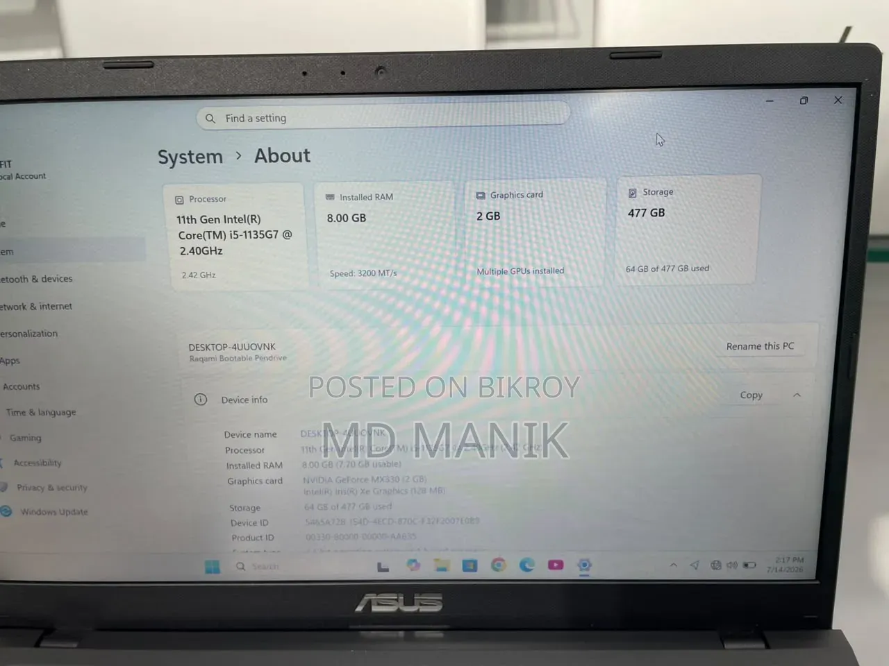 Laptop ASUS 8GB Intel Core I5 SSD 512GB