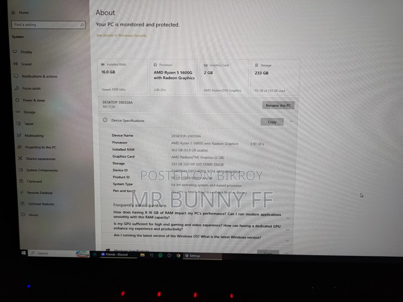 Desktop Computer 16GB AMD Ryzen SSD 256GB