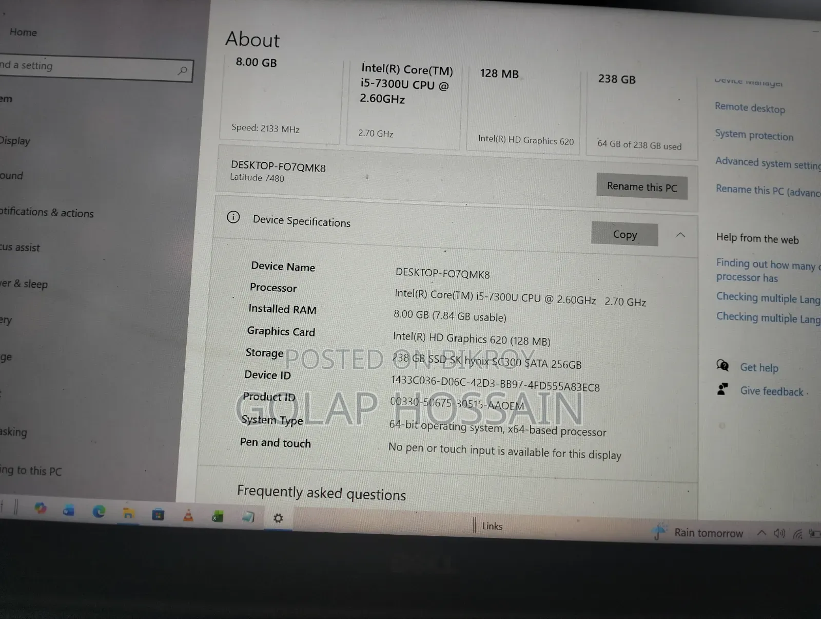 Laptop Dell Latitude 7480 8GB Intel Core I5 SSD 256GB