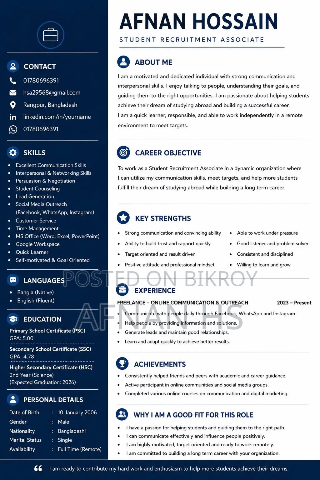 Student Counselling Position