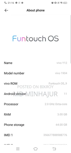 Vivo Y12 64 GB Rose Gold