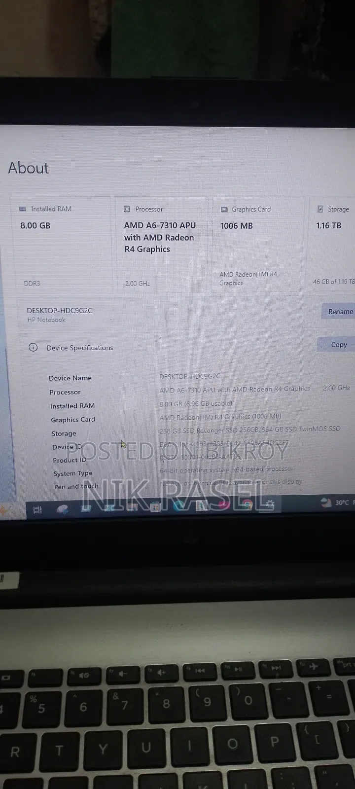 Laptop HP 8GB AMD A6 SSD 256GB