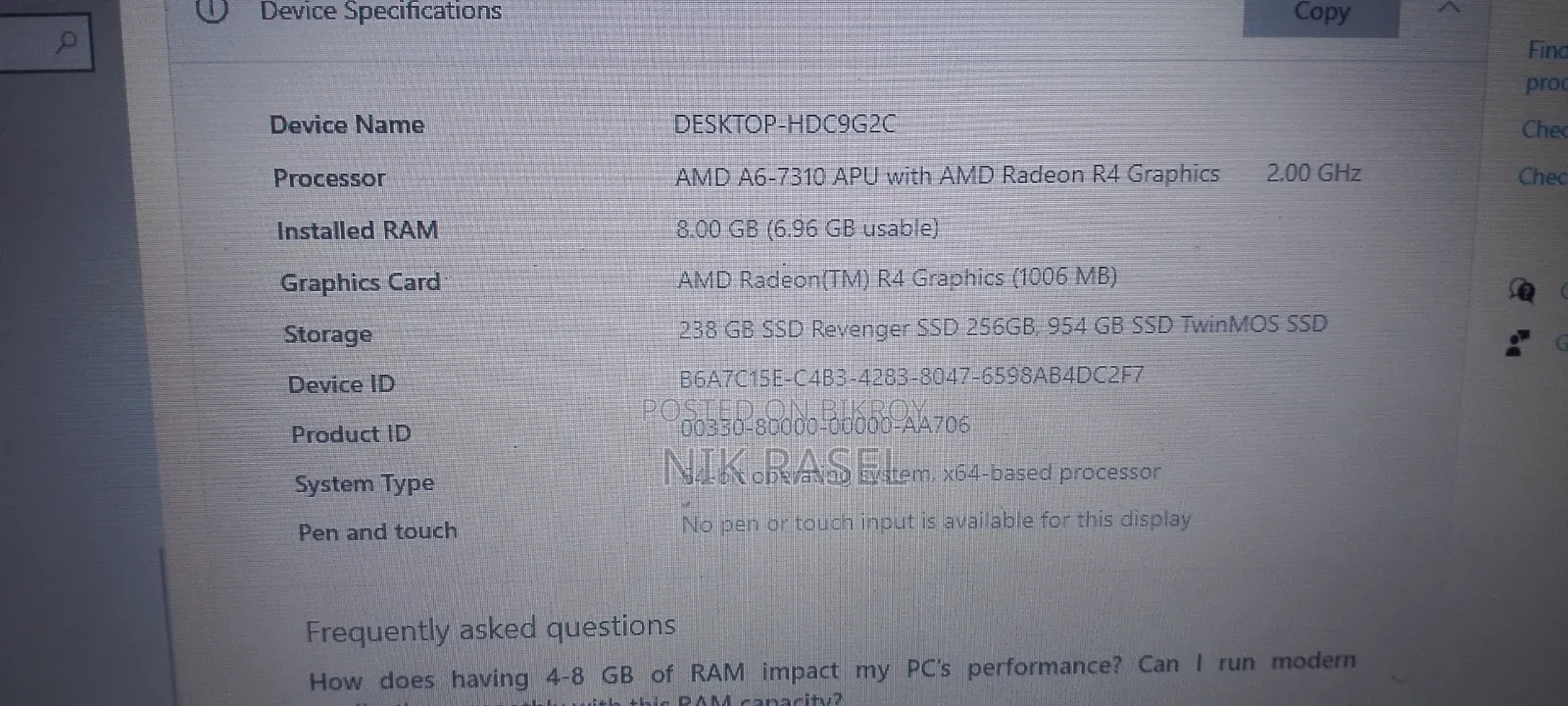 Laptop HP 8GB AMD A6 SSD 256GB