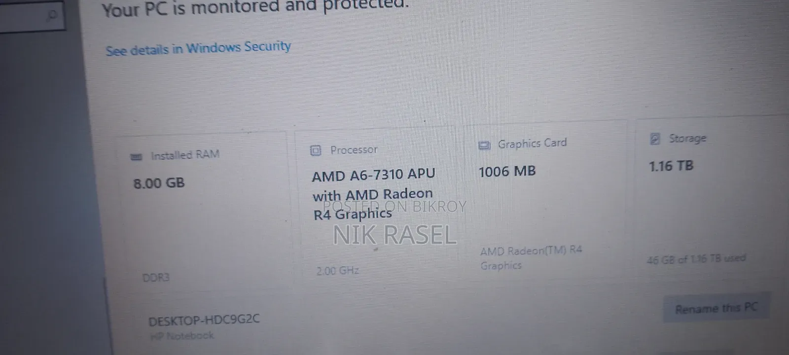 Laptop HP 8GB AMD A6 SSD 256GB