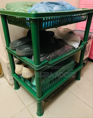 A shoe rack and a trash bin for sale