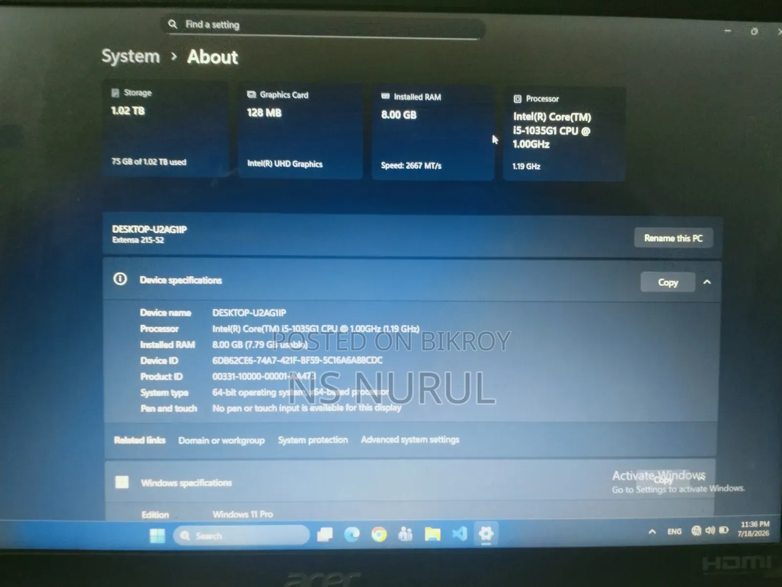 Laptop Acer 8GB Intel Core I5 HDD 1TB