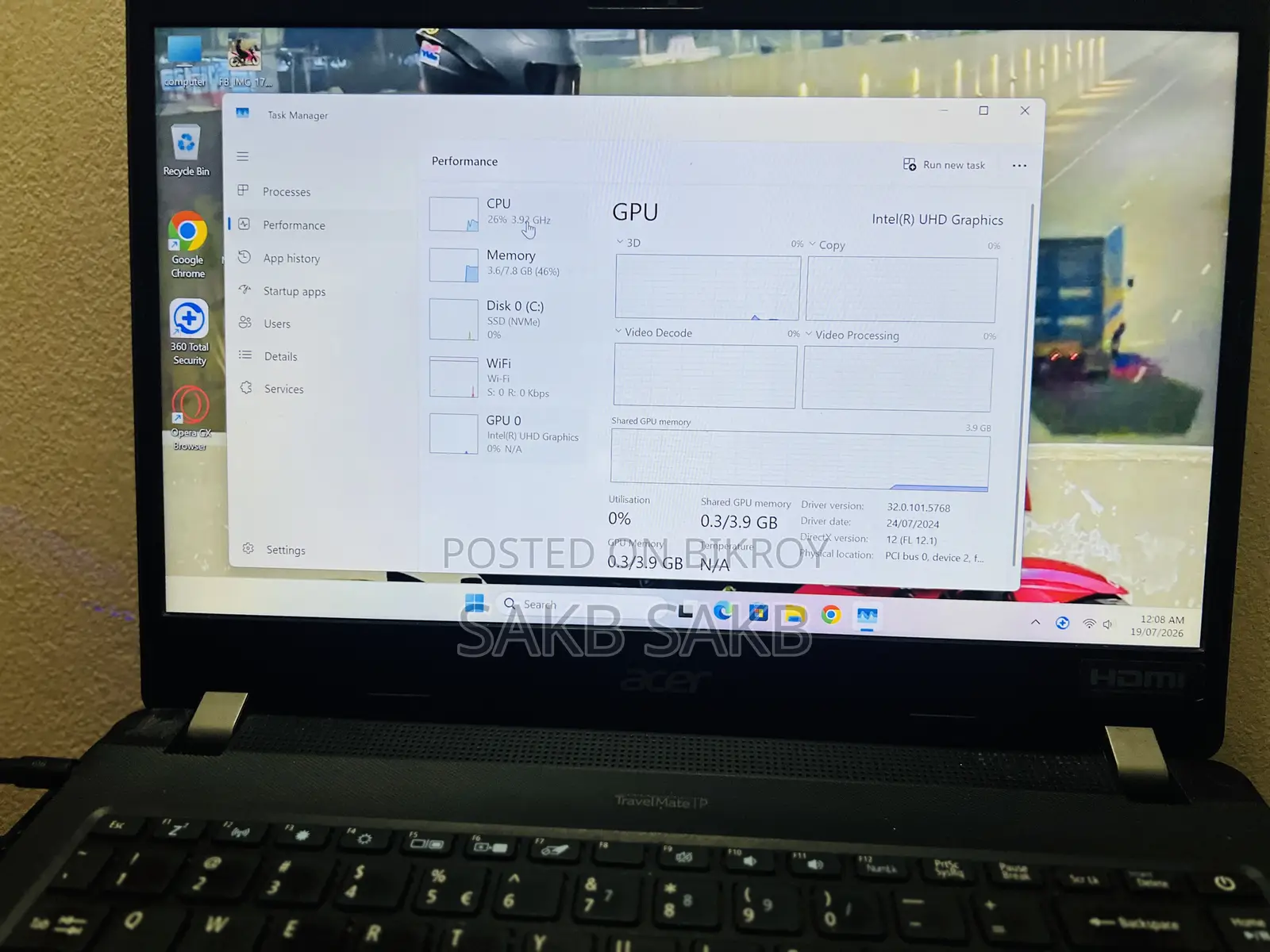 Laptop Acer 8GB Intel Core i3 HDD+SSD 128GB