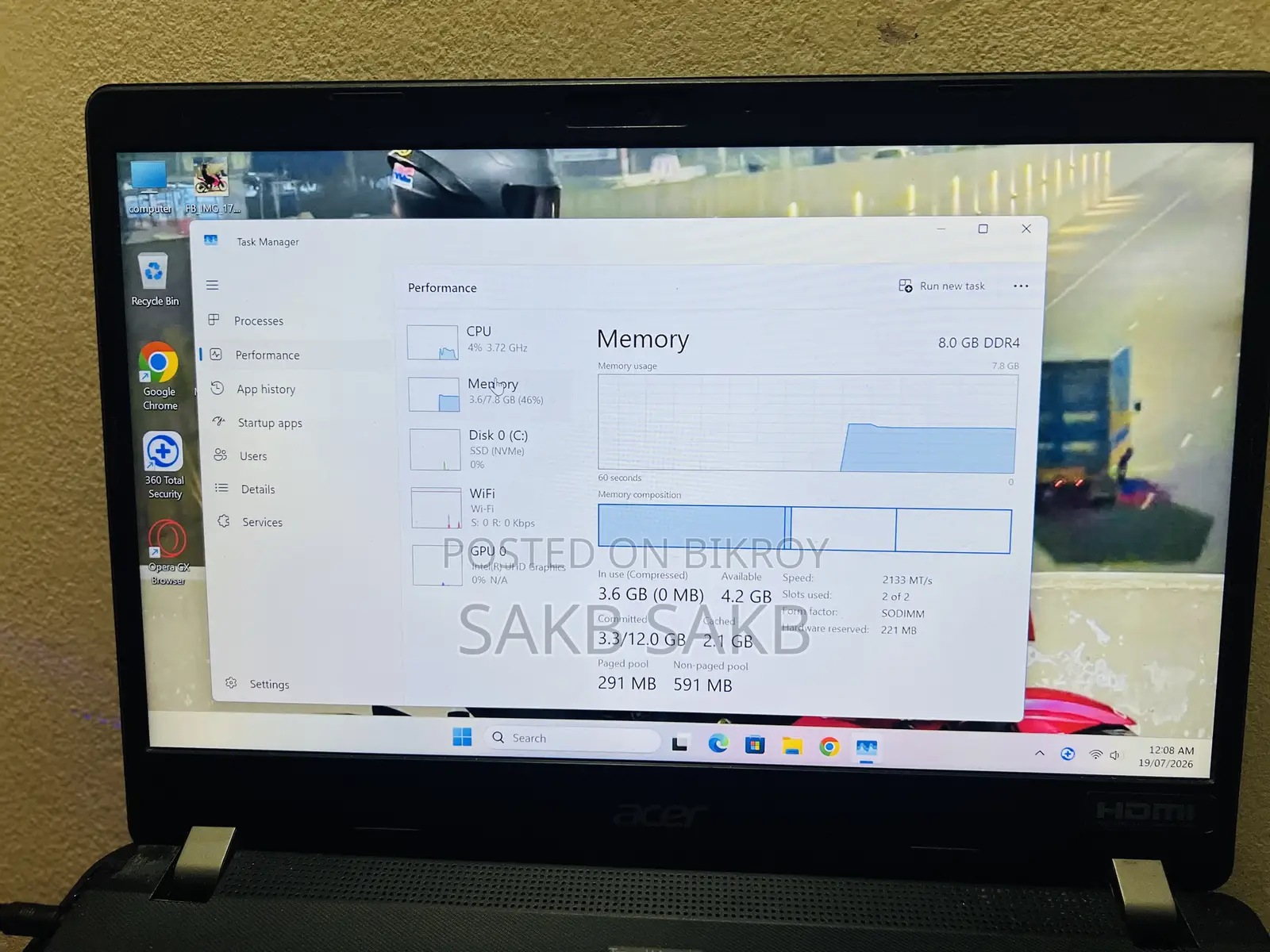 Laptop Acer 8GB Intel Core i3 HDD+SSD 128GB