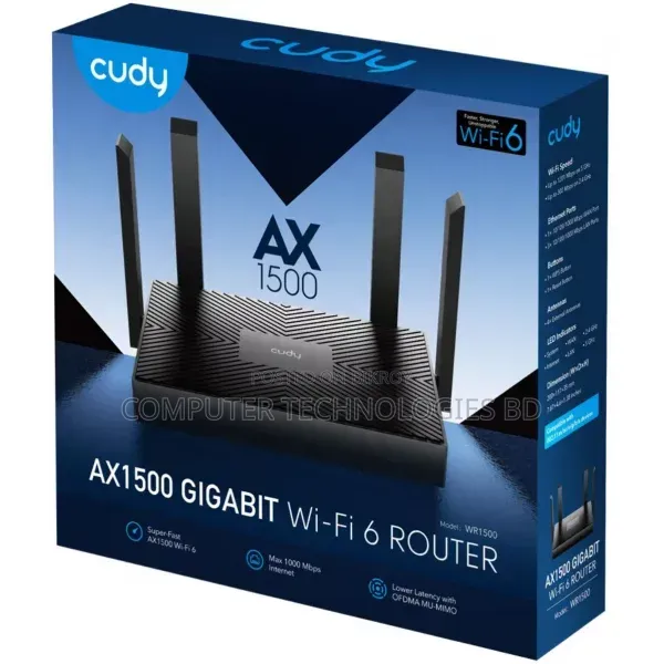 Cudy WR1500 AX1500 ডুয়াল ব্যান্ড ওয়াইফাই ৬ রাউটার
