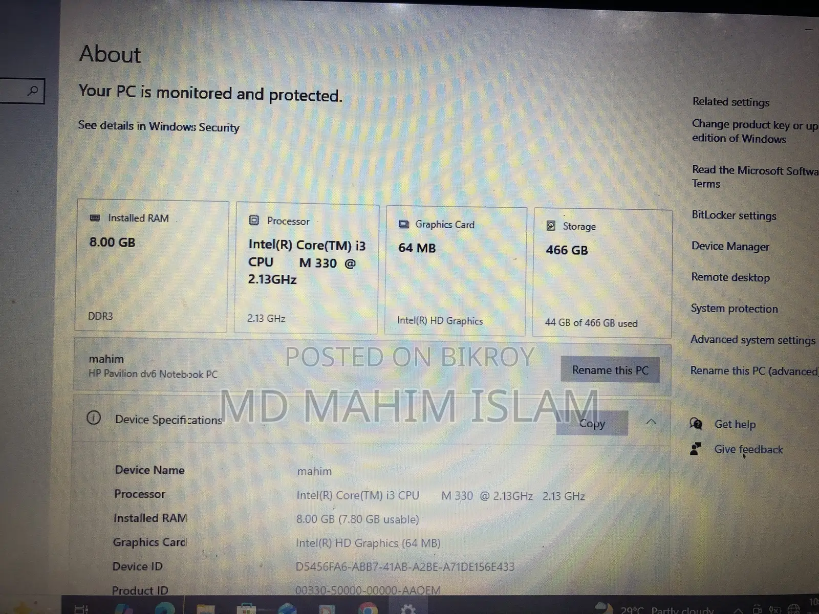 Laptop HP Pavilion Dv6 8GB Intel Core i3 HDD 500GB