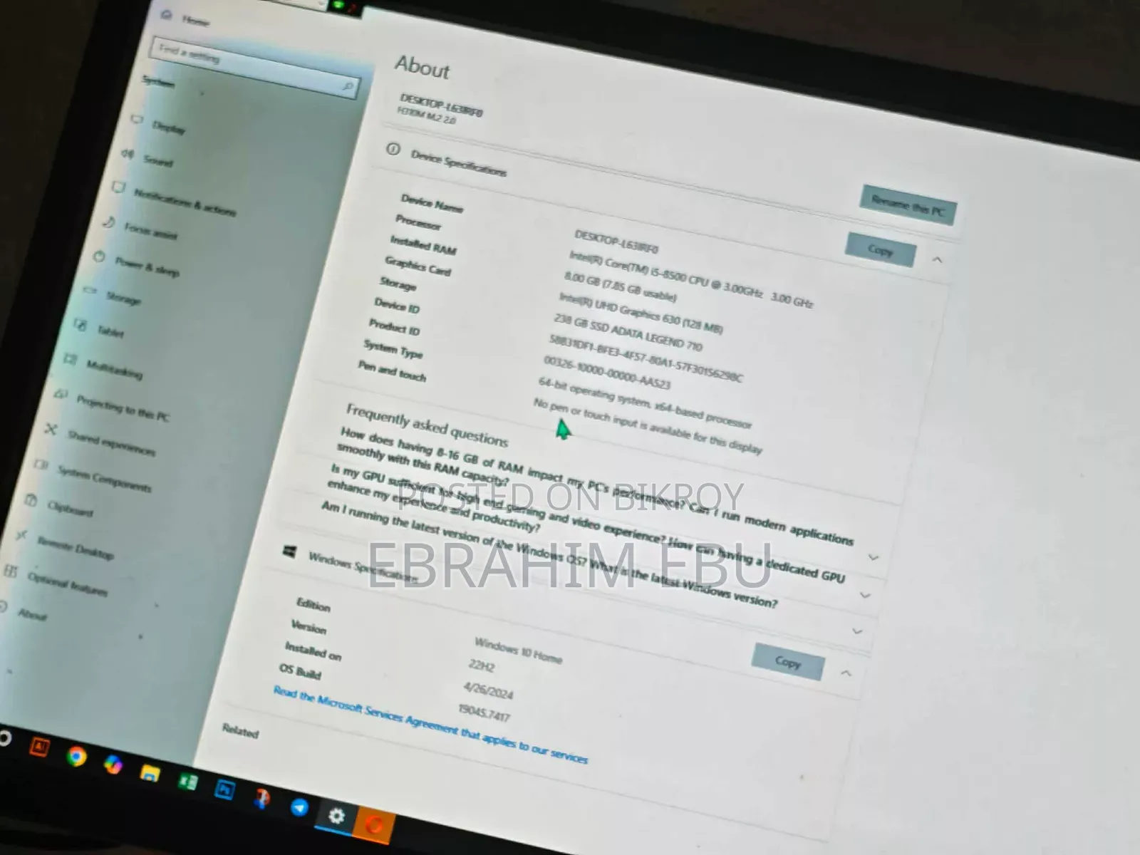 Desktop Computer 8GB Intel Core I5 SSD 256GB