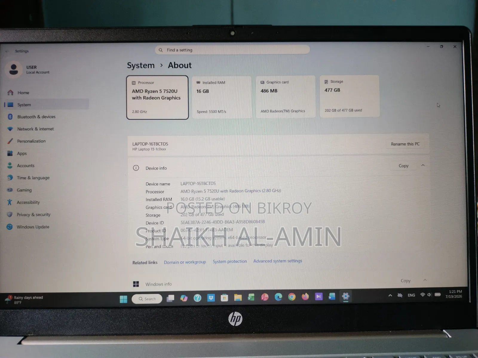 Laptop HP 16GB AMD Ryzen 5 SSD 512GB