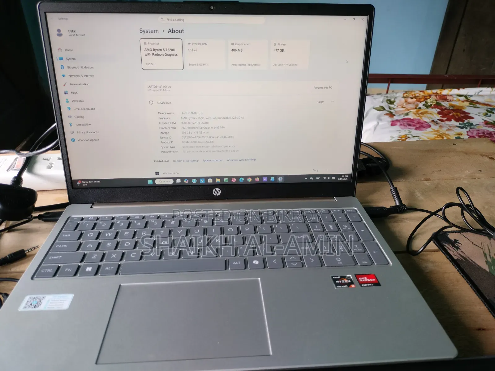 Laptop HP 16GB AMD Ryzen 5 SSD 512GB