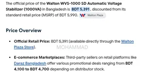 Walton Automatic Voltage Stabilizer Model:WVS-1000 SD
