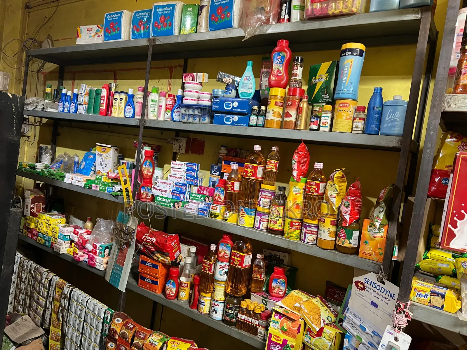 Grocery store rack and goods