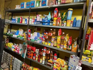 Grocery store rack and goods